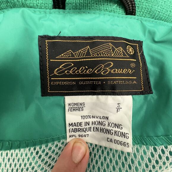 Eddie Bauer Mint Windbreaker Zip Jacket Women’s S Hooded 90s Nylon Retro - Picture 9 of 11